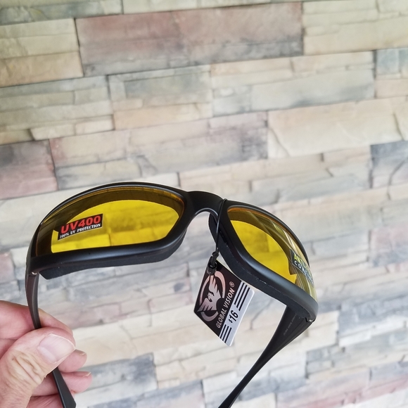 Sunglasses Motorcycle Yellow Outdoor Men Wheelie Padded Shatterproof UV400 Lens - Picture 6 of 11